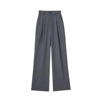 Calças Femininas Formal Listradas Cinza e Preto - Cintura Alta e Perna Larga Calças Femininas Formal Listradas Cinza e Preto - Cintura Alta e Perna Larga