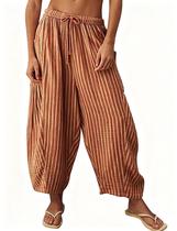 Calças femininas Harem MISSACTIVER, listradas, esvoaçantes, largas, marrons, amarelas Calças femininas Harem MISSACTIVER, listradas, esvoaçantes, largas, marrons, amarelas
