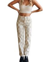 Calças femininas HOCANDY, xadrez, guingão, perna reta