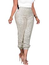Calças femininas itnpbwus Glitter Sequin prateadas tamanho S-XXL Calças femininas itnpbwus Glitter Sequin prateadas tamanho S-XXL