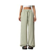 Calças Femininas Largas Com Listras E Cintura Elástica Com Cordão, Moda De Outono Da Europa E