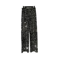 Calças Femininas Largas Douradas Brilhantes De Cintura Alta Estilo Sul-Coreano Da Moda