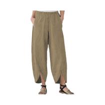 Calças Femininas plus Size Com Cintura Elástica, Perna Larga, Soltas, Casuais, Cor Sólida,
