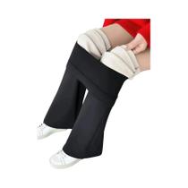 Calças Femininas Pretas De Lã Com Forro, Estilo Boca De Sino, Leggings Grossas E Quentes Para O