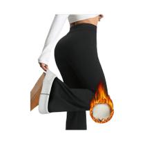 Calças Femininas Pretas De Lã Forradas Com Isolamento Térmico, Modelo Boca De Sino, Leggings Casuais