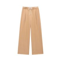Calças Femininas Pretas Plissadas Soltas De Verão Com Cadarço, Calças Fluidas Casuais Cinza Para