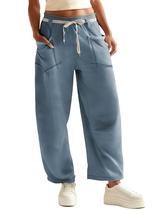 Calças femininas RIATOUR Barrel Blue/Grey01 com bolsos - XL