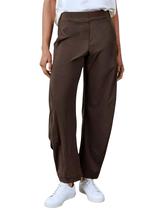 Calças femininas SeekMe de algodão e linho Barrel Leg Palazzo Brown