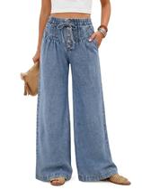 Calças femininas Tankaneo, pernas largas, jeans largos, azul Calças femininas Tankaneo, pernas largas, jeans largos, azul