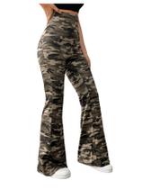 Calças femininas WDIRARA com estampa camuflada, cintura alta, verde militar, 14Y Calças femininas WDIRARA com estampa camuflada, cintura alta, verde militar, 14Y