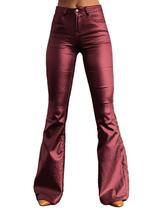 Calças Flamingals Bootcut PU de cintura alta vermelhas XS femininas Calças Flamingals Bootcut PU de cintura alta vermelhas XS femininas