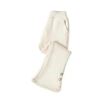 Calças Flare De Chenille Para Meninas, Forradas Com Fleece, Com Detalhes Em Renda, Calças Casuais