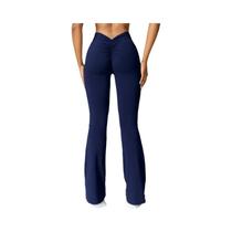 Calças Flare De Yoga Sexy De Cintura Alta Com Corte Em V, Leggings Fitness Com Efeito Push Up,