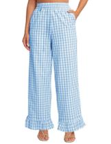 Calças Flygo Gingham Cotton Y2K para mulheres azuis tamanho XL Calças Flygo Gingham Cotton Y2K para mulheres azuis tamanho XL