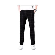 Calças Formais Casuais Masculinas Pretas E Cinzas Com Elástico, Cores Sólidas, Calças Longas Para