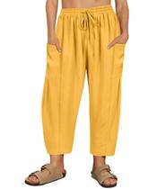 Calças Harem CARCOS Plus Size para mulheres, amarelas de verão, 3XL Calças Harem CARCOS Plus Size para mulheres, amarelas de verão, 3XL