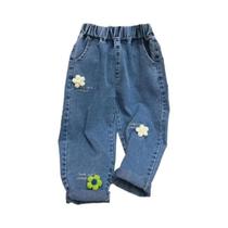 Calças Harem De Perna Larga Para Crianças, Jeans Bordados Com Flores Para Meninas E Meninos Daduhey