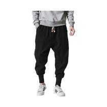 Calças Harem Masculinas De Algodão E Linho Com Cintura Elástica, Estilo Streetwear, Joggers Largos,