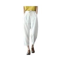 Calças Harem Vintage De Cintura Alta Com Cordão Para Mulheres, Estilo Casual De Algodão E Linho