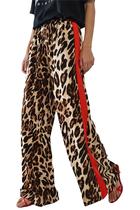 Calças HVEPUO com estampa de leopardo, cintura alta, pernas largas, chiffon, femininas Calças HVEPUO com estampa de leopardo, cintura alta, pernas largas, chiffon, femininas