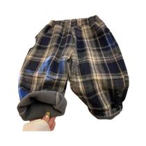 Calças Infantis De Pelúcia Xadrez Com Perna Reta, Versão Coreana Casual E Moderna Para Calças Infantis De Pelúcia Xadrez Com Perna Reta, Versão Coreana Casual E Moderna Para