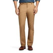 Calças IZOD American Chino, de frente plana, justas, para homens, cáqui
