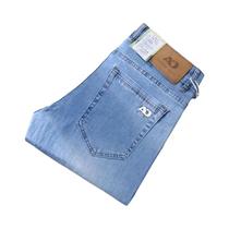 Calças Jeans Casuais Masculinas Com Stretch, Clássicas E Elegantes, Em Denim Azul Cinza Fumê