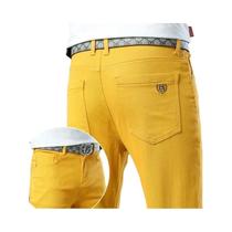 Calças Jeans Coloridas De Denim Elástico Para Homens, Ajuste Slim, Amarelo, Rosa, Vermelho, Calças