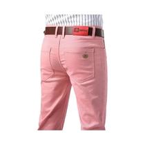 Calças Jeans Coloridas De Denim Para Homens, Ajuste Slim Elástico, Calças De Negócios Em Amarelo,