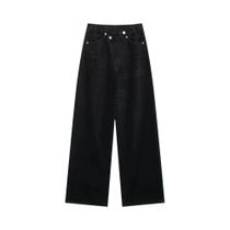 Calças Jeans De Cintura Alta Com Design Assimétrico Para Mulheres, Calças Casuais De Perna Larga Calças Jeans De Cintura Alta Com Design Assimétrico Para Mulheres, Calças Casuais De Perna Larga