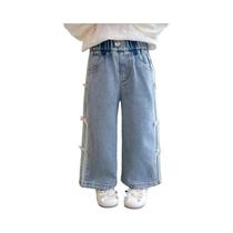 Calças Jeans De Denim Para Meninas Com Laço Lateral Casual Roupas Para Bebês De 2 a 9 Anos Calças Jeans De Denim Para Meninas Com Laço Lateral Casual Roupas Para Bebês De 2 a 9 Anos