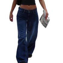 Calças jeans de perna larga Yoawdats DEEP Blue para mulheres (M) Calças jeans de perna larga Yoawdats DEEP Blue para mulheres (M)