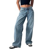 Calças jeans de perna larga Yoawdats, folgadas, de cintura baixa, femininas