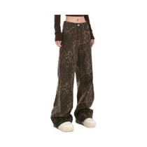 Calças Jeans Femininas Com Estampa De Leopardo, Design Vintage Americano, Macacão Casual Para Outono