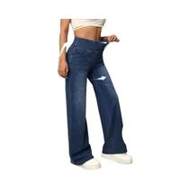 Calças Jeans Femininas De Cintura Alta Com Elastano, Corte Solto E Perna Reta, Modernas,