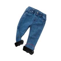 Calças Jeans Infantis Para Meninos E Meninas, Calças Jeans Casuais De Lã Grossa Para Outono E