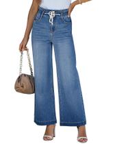 Calças jeans LookBookstore, pernas largas, cintura alta, mulheres, azuis