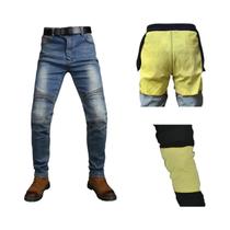 Calças Jeans Masculinas Azuis Para Motocross Off-Road Com Proteção Para Pilotagem