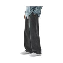 Calças Jeans Masculinas Baggy Com Cintura Elástica, Cor Sólida Clássica, Jeans De Perna Reta, Calças