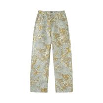 Calças Jeans Masculinas Com Estampa Floral, Estilo Trendy De Outono, Calças De Hip Hop De Cintura