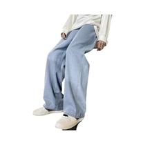 Calças Jeans Masculinas Largas E Retas Estilo Coreano Moda Calças De Perna Larga Pretas Azul Claro