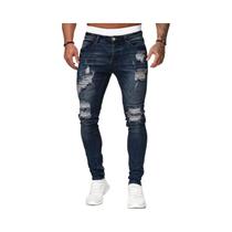 Calças Jeans Masculinas Rasgadas Estilo Casual Slim Fit Com Lavagem Vintage Calças Jeans Masculinas Rasgadas Estilo Casual Slim Fit Com Lavagem Vintage