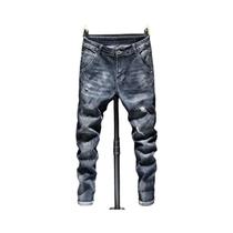 Calças Jeans Masculinas Slim-fit Rasgadas E Desgastadas Em Algodão Estilo Coreano Moda Azul Preto