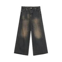 Calças Jeans Masculinas Vintage Lavadas, Estilo Baggy, Corte Reto, Denim Casual, Calças De Perna