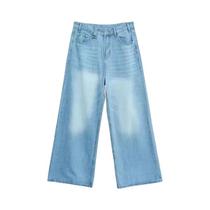 Calças Jeans Masculinas Vintage Lavadas, Estilo Baggy, Corte Reto, Denim Casual, Calças De Perna