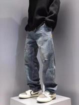 Calças Jeans Masculinas Vintage Rasgadas E Largas De Alta Qualidade Estilo Hip Hop Streetwear Azul Calças Jeans Masculinas Vintage Rasgadas E Largas De Alta Qualidade Estilo Hip Hop Streetwear Azul