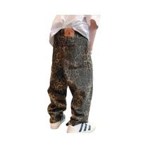 Calças Jeans Oversize Com Estampa De Leopardo Para Homens, Estilo Vintage Hip Hop, Calças Casuais