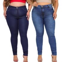 Calças Jeans Plus Size Média Escura Empina Bumbum Cintura Alta