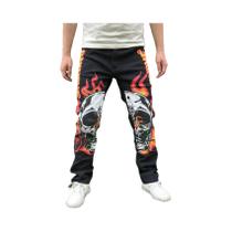 Calças Jeans Pretas Com Estampa Para Homens, Estilo Casual De Rua, Calças Clássicas Com Cintura Calças Jeans Pretas Com Estampa Para Homens, Estilo Casual De Rua, Calças Clássicas Com Cintura