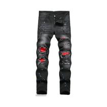 Calças Jeans Pretas Estilo Y2K Para Homens, Ajustadas E Elásticas, Com Detalhes Rasgados E